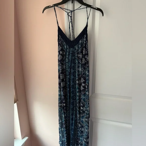 halter navy dress Navy Halter Neck Maxi Dress with Embroidered Top main image 1